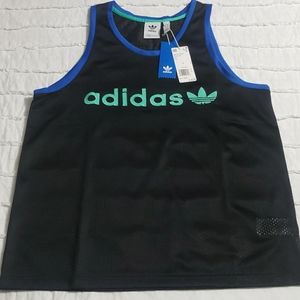 Adidas black embroidered basketball tank jersey